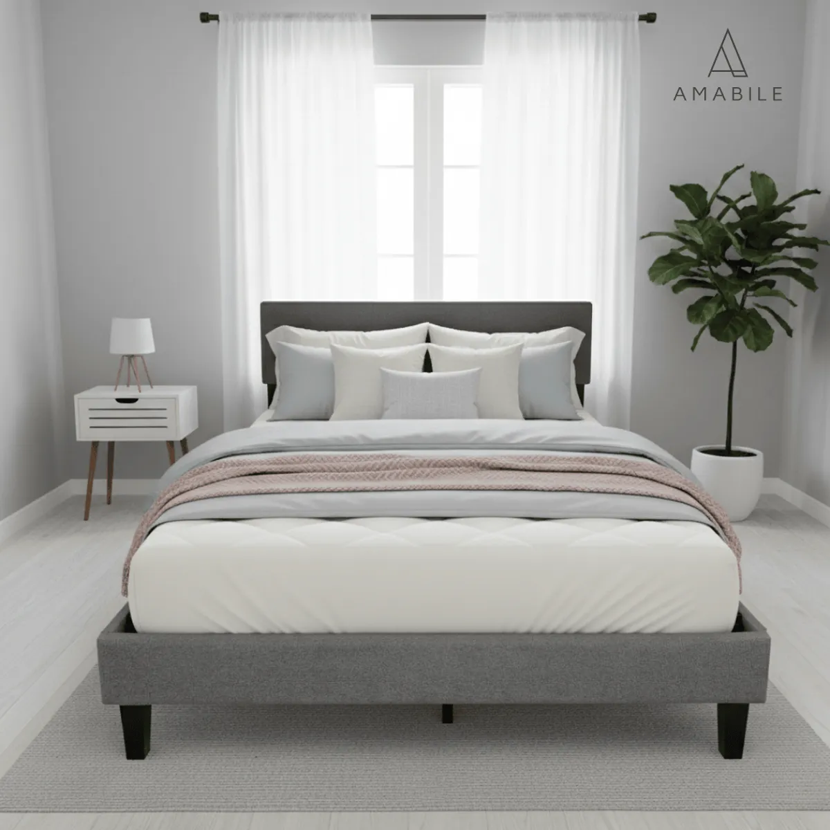AMABILE - Base De Cama Amabile Cortona 2 Plazas Gris Grafito