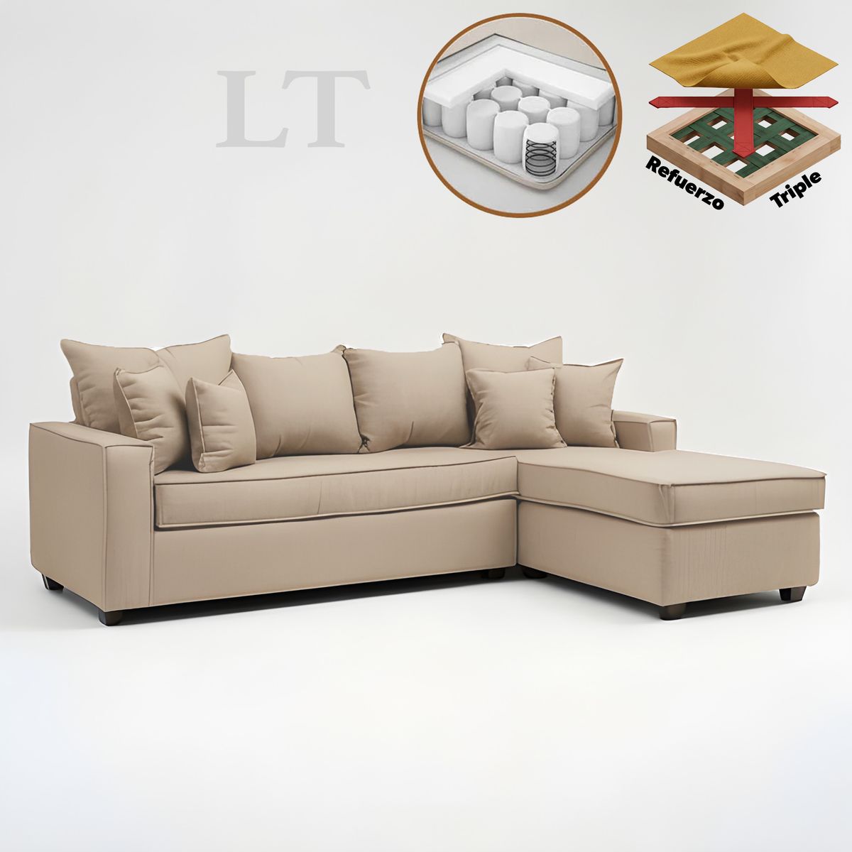 LIVINGYTERRAZAS CL - Sofá L Derecha Homero CHL 250x175 Paquetes de Resortes Beige