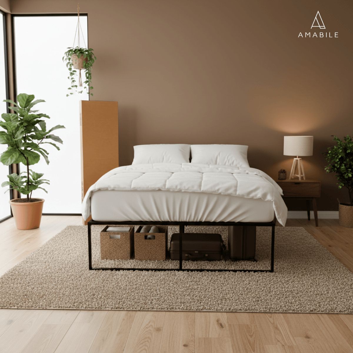 AMABILE - Base De Cama 40cm Amabile 2 Plazas Siena Fierro Negro