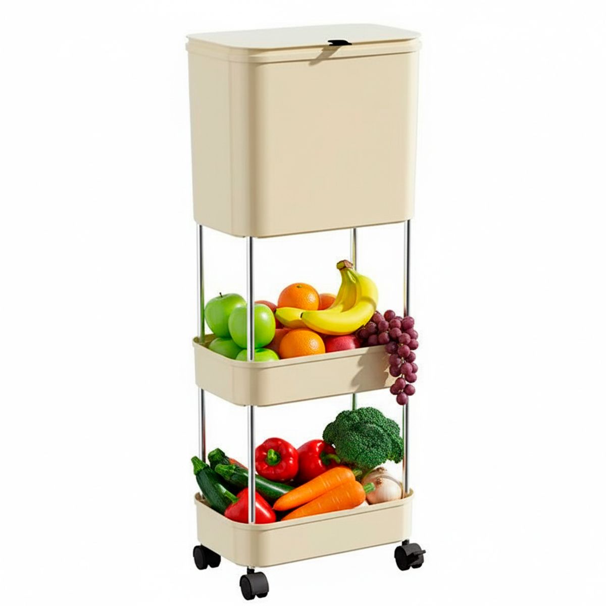IRM - Estante Organizador Vertical Con Tacho Para Basura De Cocina Beige
