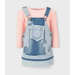 LIMONADA - Vestido bebé aplicación de flores celeste