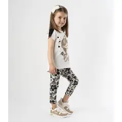 LIMONADA - Conjunto niña con estampado y flores negro