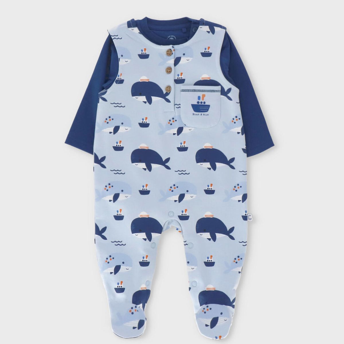 BLACK AND BLUE - Conjunto recién nacido con body celeste Black and Blue