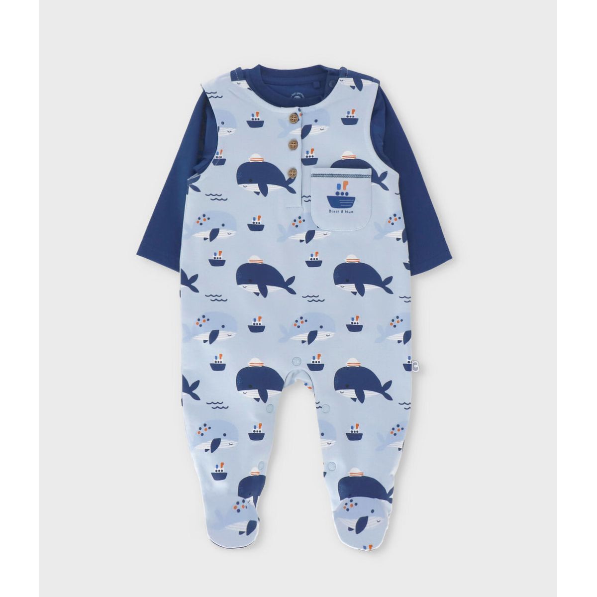 BLACK AND BLUE - Conjunto recién nacido con body celeste Black and Blue