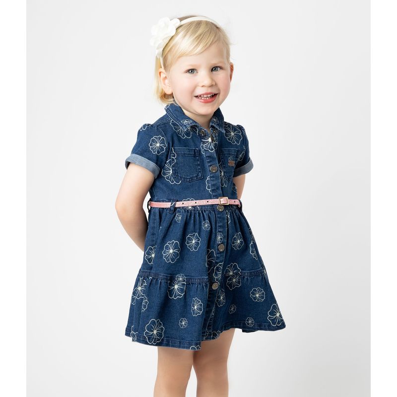 LIMONADA - Vestido bebé de denim con flores azul Limonada