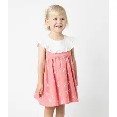 LIMONADA - Vestido bebé con vuelos y flores coral