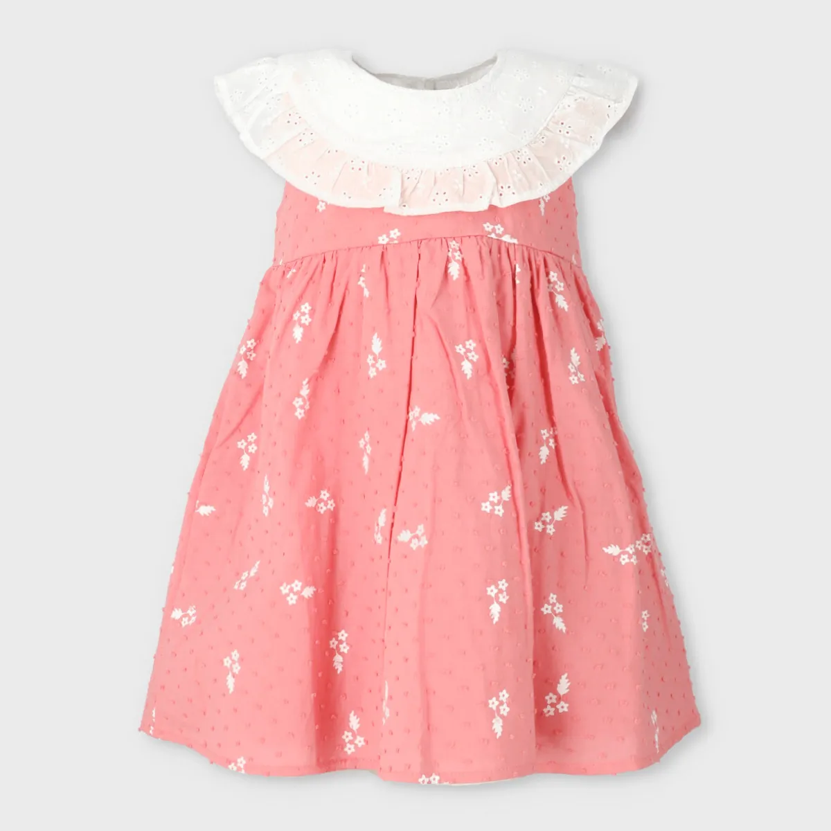 LIMONADA - Vestido bebé con vuelos y flores coral Limonada