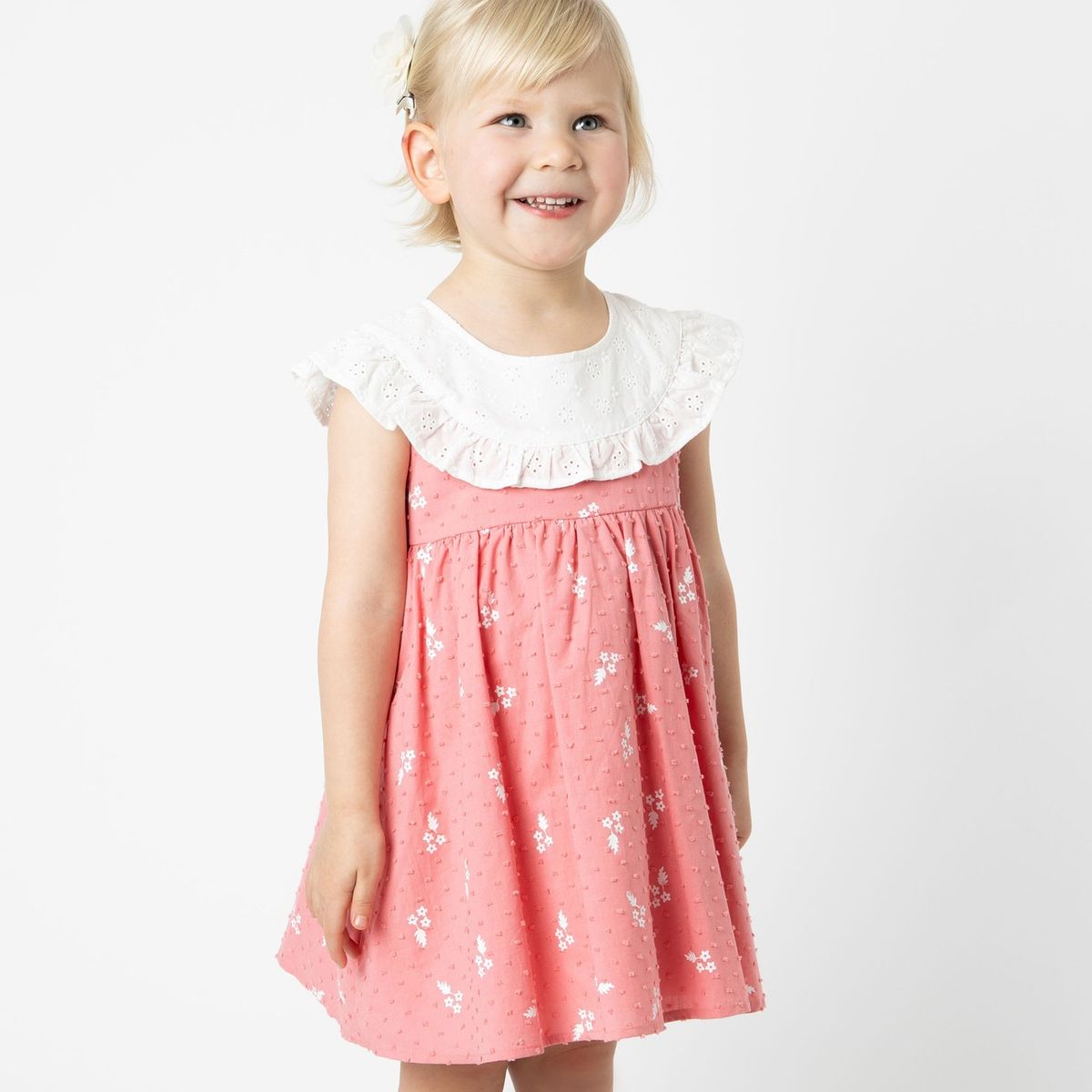 LIMONADA - Vestido bebé con vuelos y flores coral Limonada