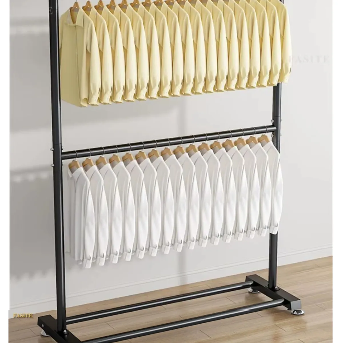 GENERICO - PERCHERO NEGRO MOSTRADOR ORGANIZADOR DE ROPA DOBLE PISO