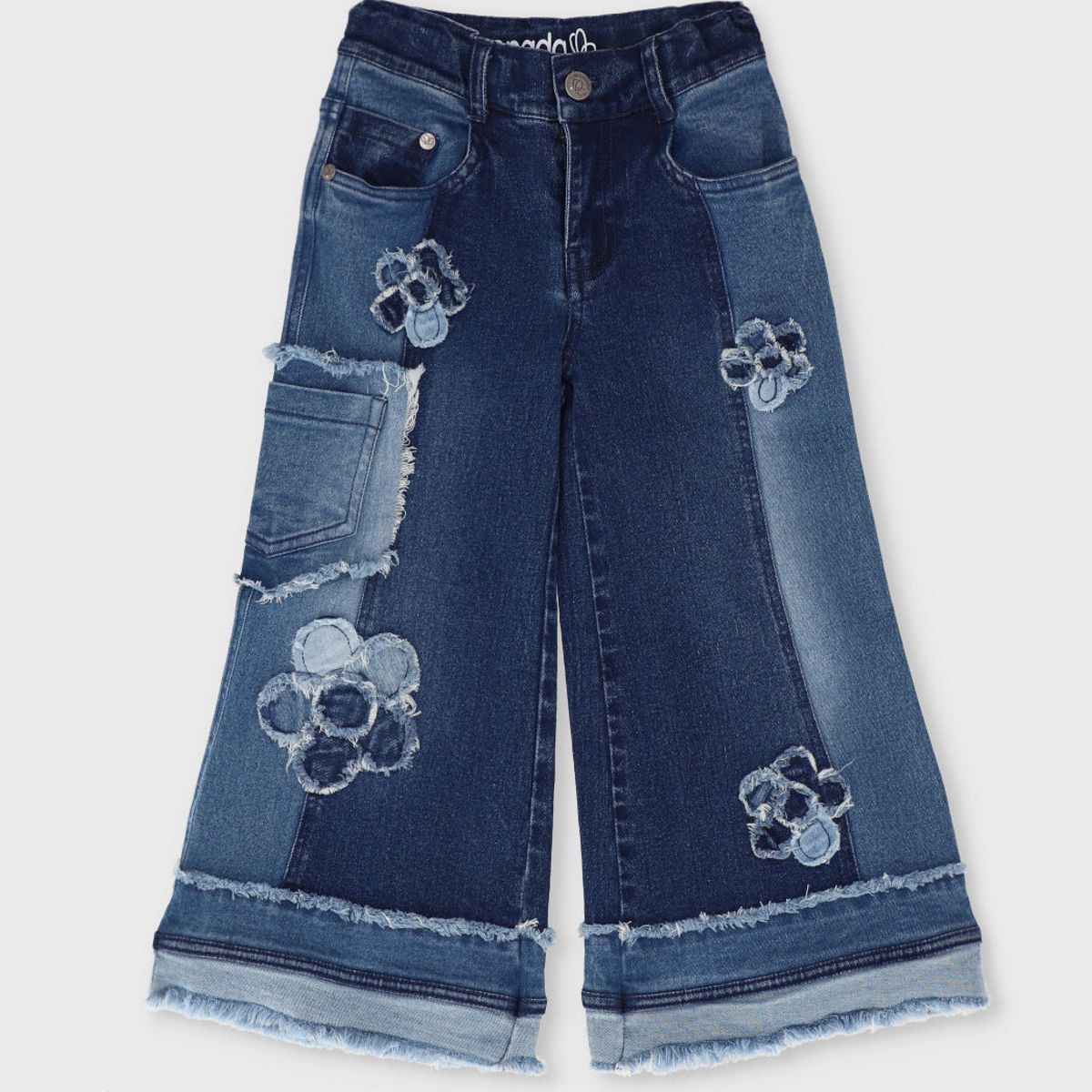 LIMONADA - Jeans niña aplicación de flores azul Limonada