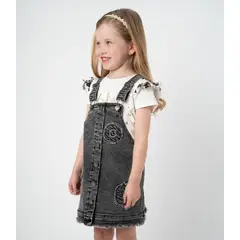 LIMONADA - Vestido niña de denim con flores negro