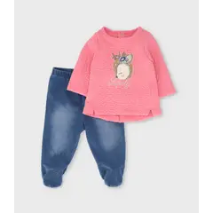 LIMONADA - Conjunto recién nacida con ciervo y corazones coral