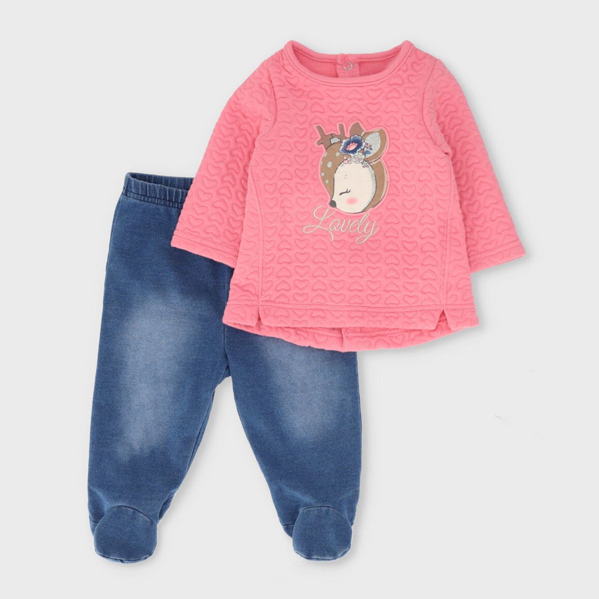 LIMONADA - Conjunto recién nacida con ciervo y corazones coral Limonada
