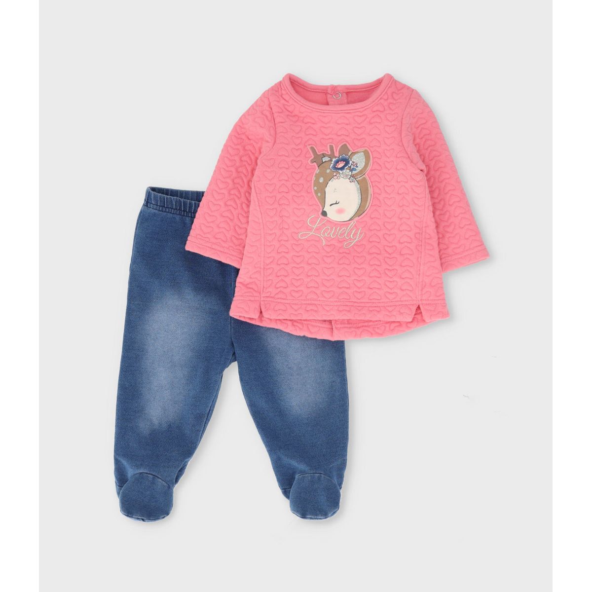 LIMONADA - Conjunto recién nacida con ciervo y corazones coral Limonada