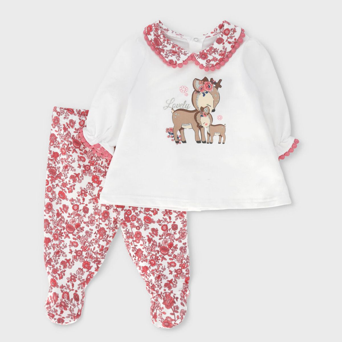 LIMONADA - Conjunto recién nacida con flores y ciervos coral Limonada