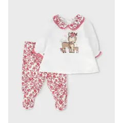 LIMONADA - Conjunto recién nacida con flores y ciervos coral