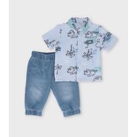 Conjunto recién nacido con camisa celeste