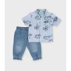 BLACK AND BLUE - Conjunto recién nacido con camisa celeste