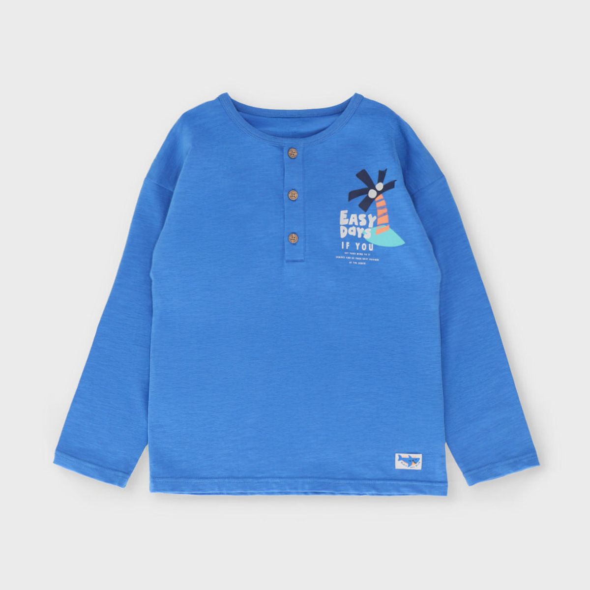 BLACK AND BLUE - Polera manga larga niño con palmera azul Black and Blue