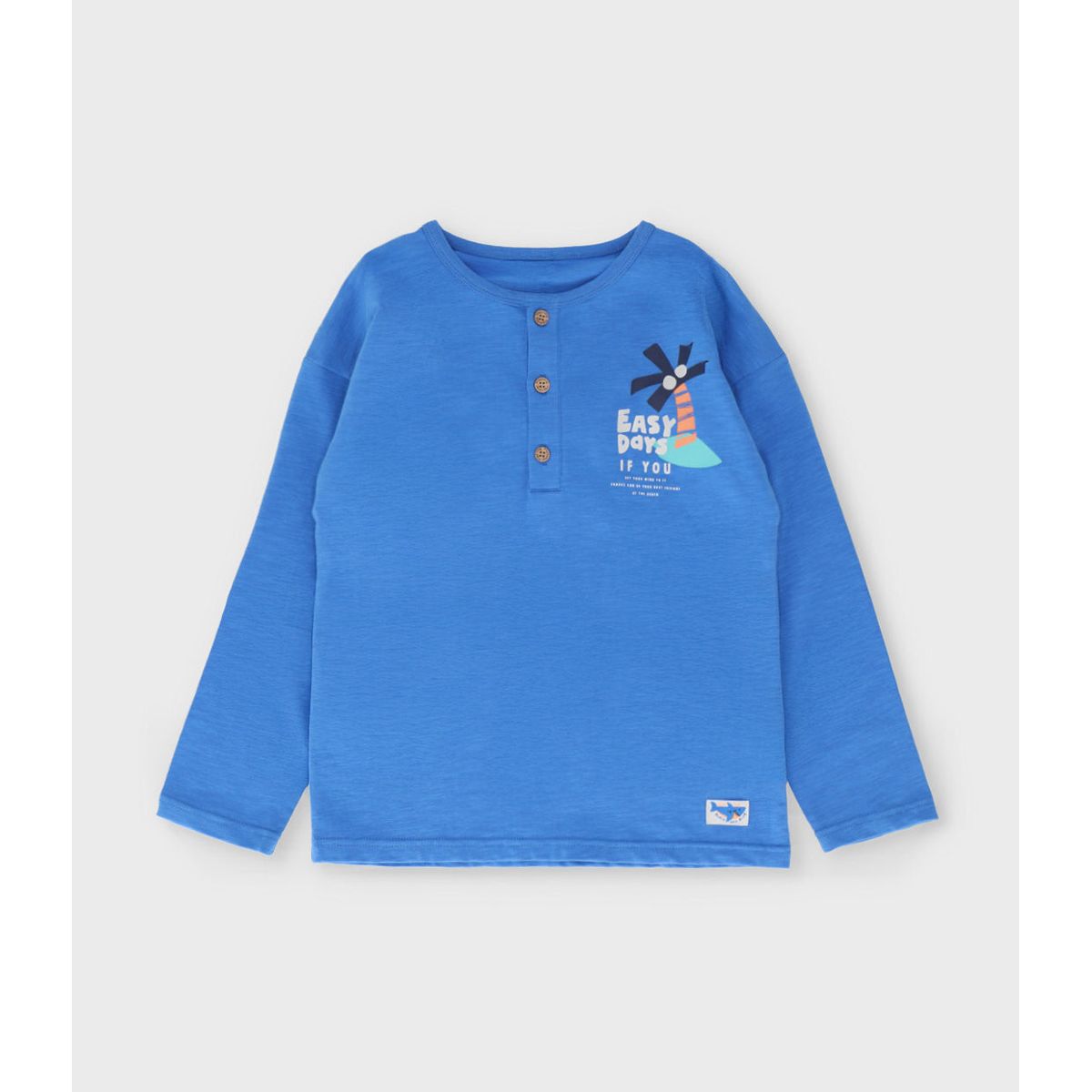 BLACK AND BLUE - Polera manga larga niño con palmera azul Black and Blue