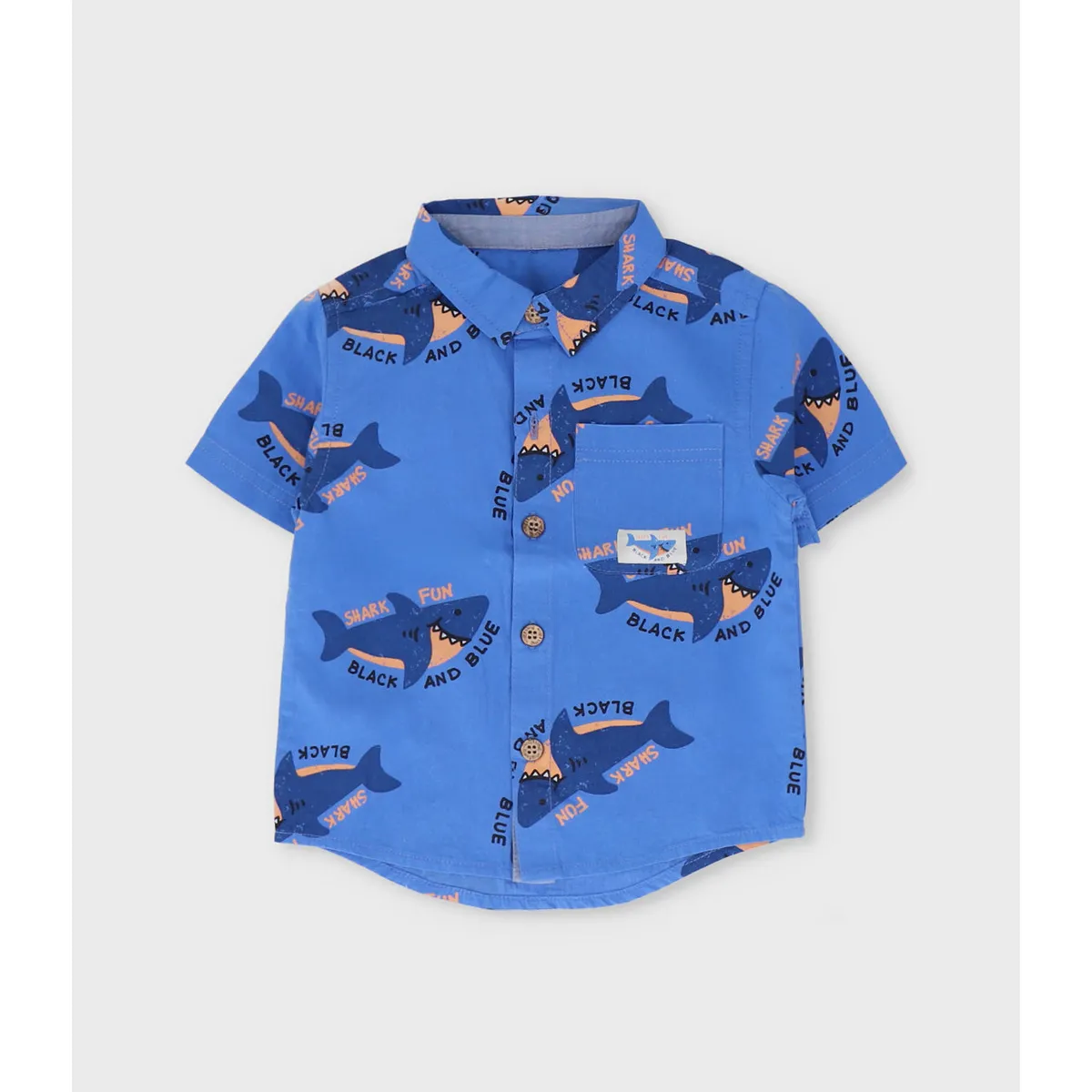 BLACK AND BLUE - Camisa manga corta bebé con tiburones azul Black and Blue