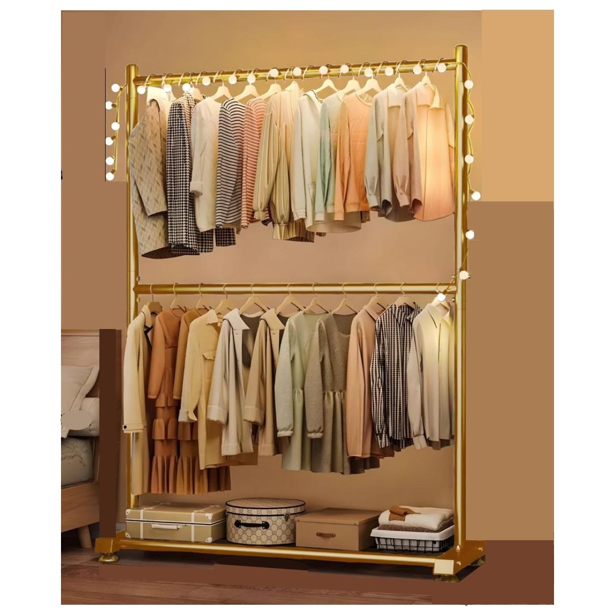GENERICO - PERCHERO DORADO MOSTRADOR ORGANIZADOR DE ROPA DOBLE PISO