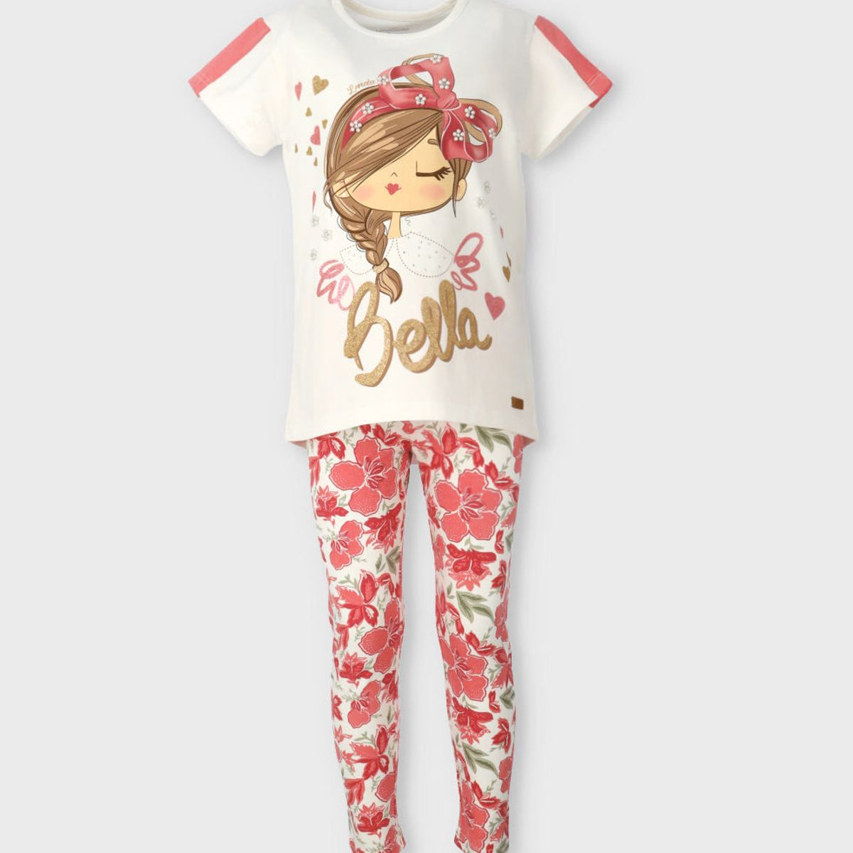 LIMONADA - Conjunto niña con estampado y flores coral Limonada