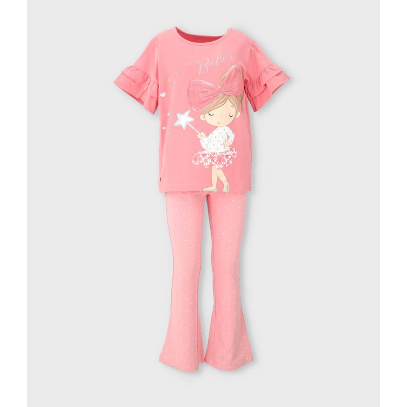 LIMONADA - Conjunto niña con estampado y puntos coral Limonada