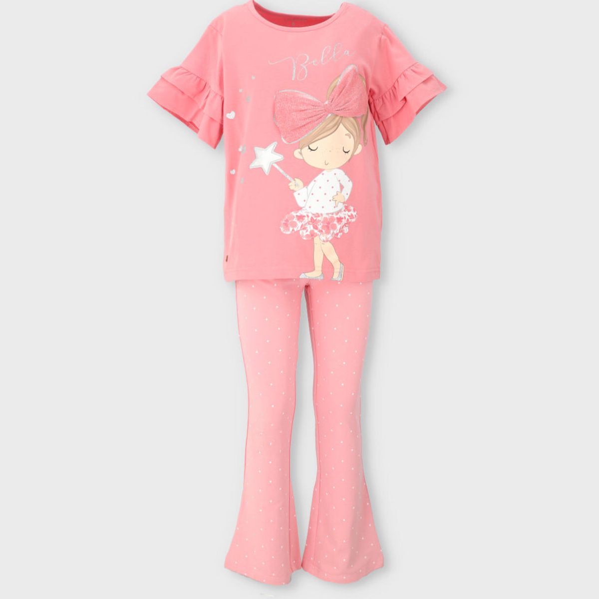 LIMONADA - Conjunto niña con estampado y puntos coral Limonada