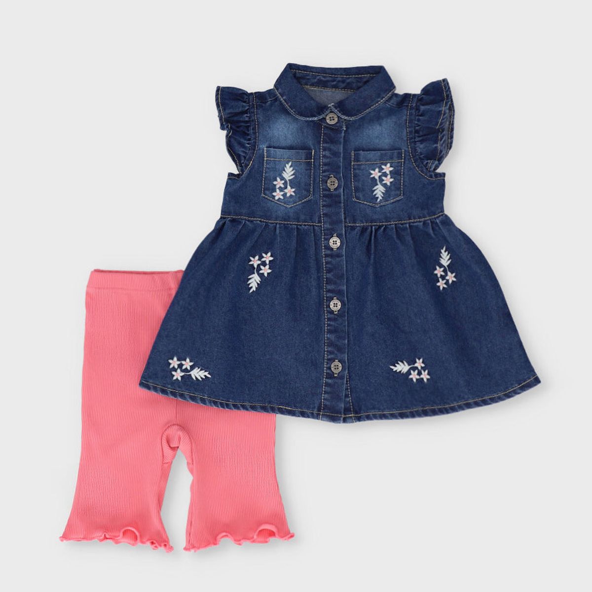 LIMONADA - Conjunto recién nacida flores bordadas azul Limonada