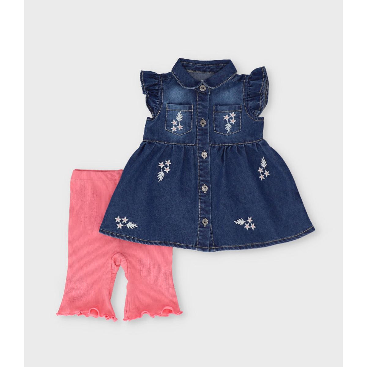 LIMONADA - Conjunto recién nacida flores bordadas azul Limonada