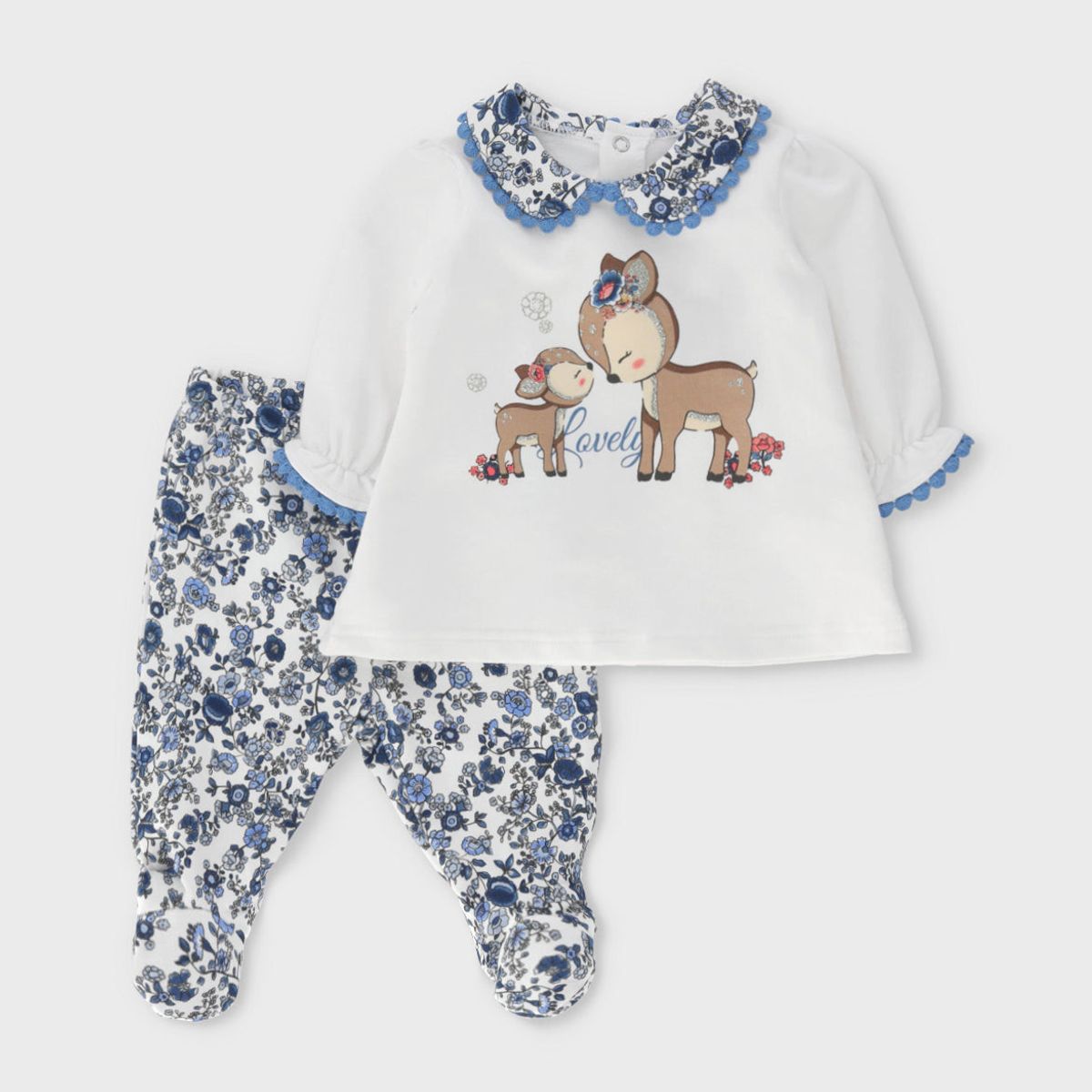 LIMONADA - Conjunto recién nacida con flores y ciervos celeste Limonada