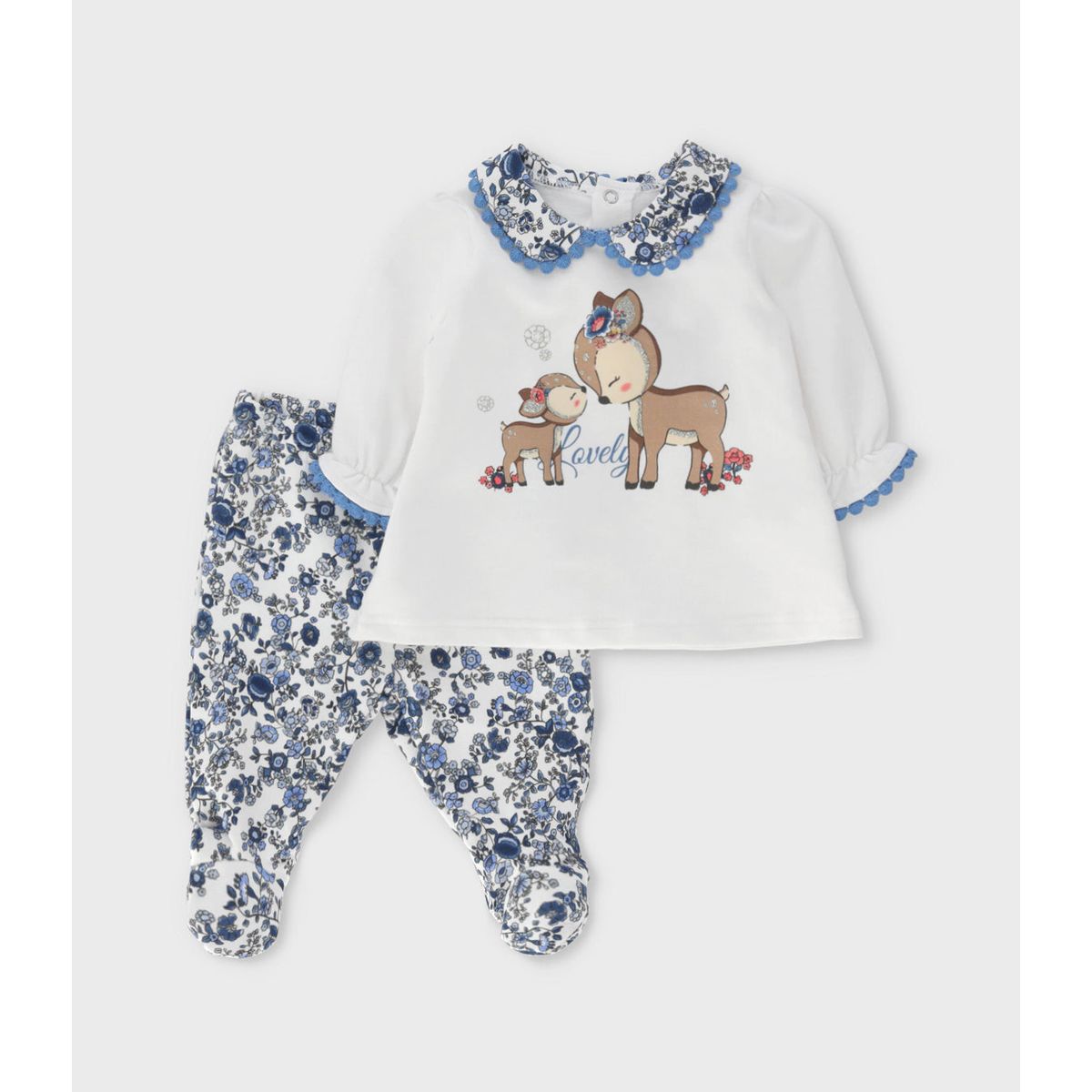 LIMONADA - Conjunto recién nacida con flores y ciervos celeste Limonada