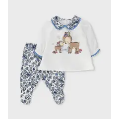 LIMONADA - Conjunto recién nacida con flores y ciervos celeste