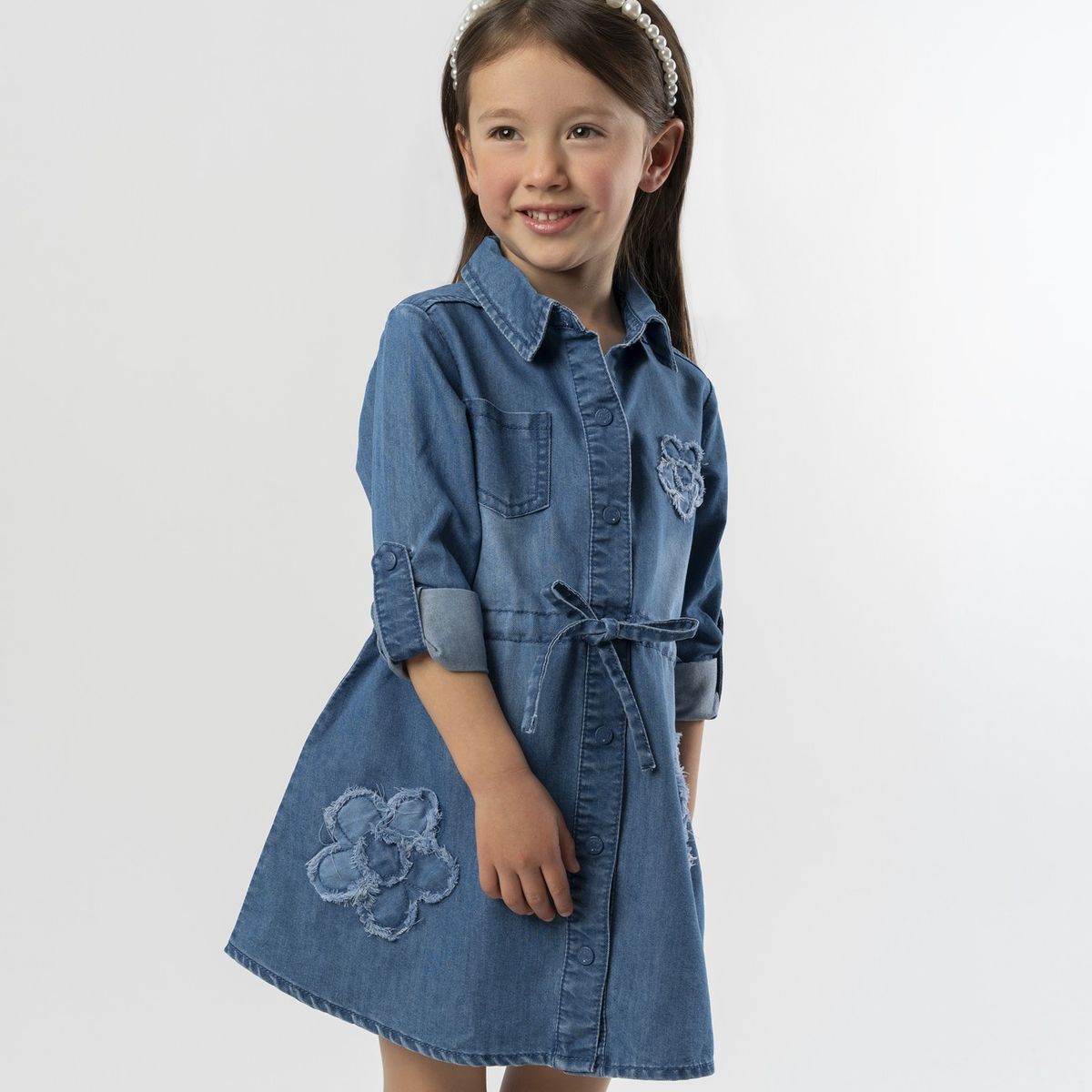 LIMONADA - Vestido niña aplicación de flores celeste Limonada