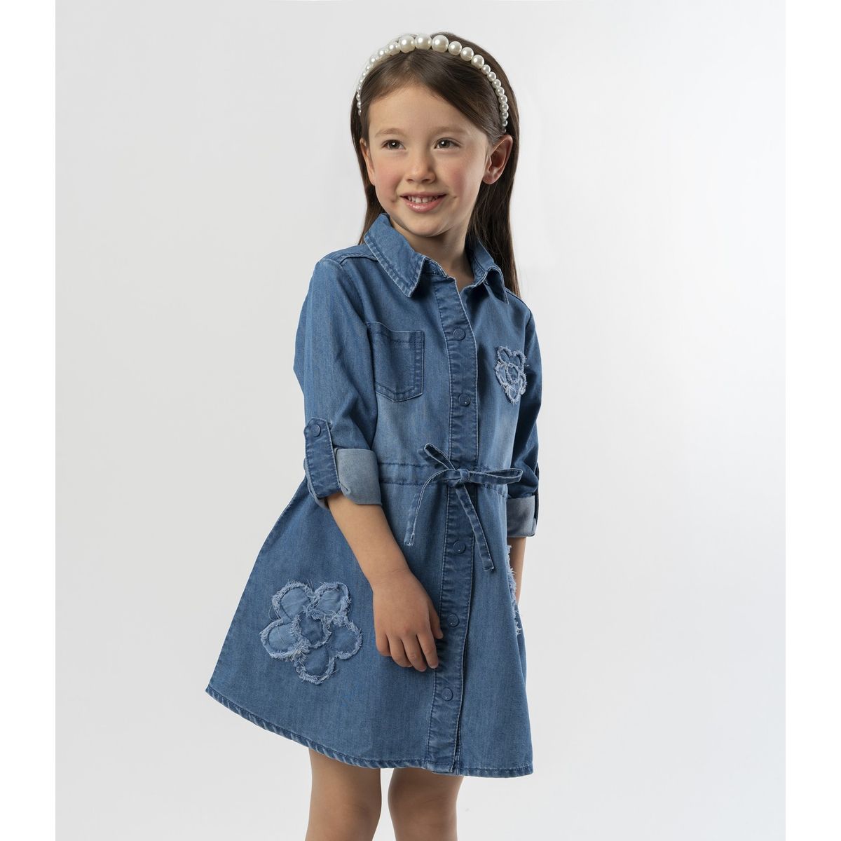 LIMONADA - Vestido niña aplicación de flores celeste Limonada