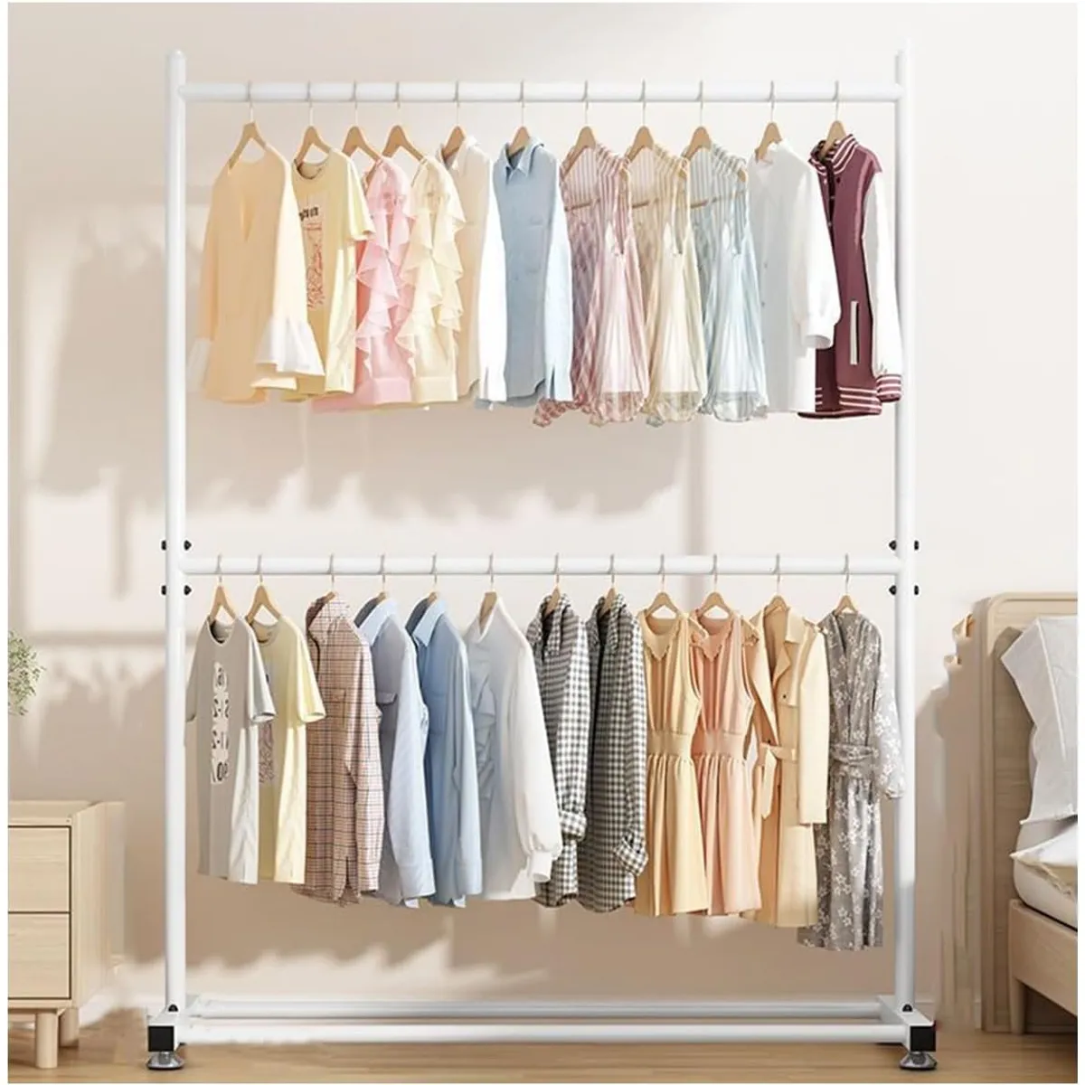 GENERICO - PERCHERO BLANCO MOSTRADOR ORGANIZADOR DE ROPA DOBLE PISO