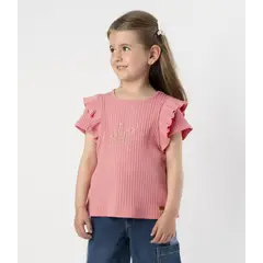 LIMONADA - Polera manga corta niña acanalada coral