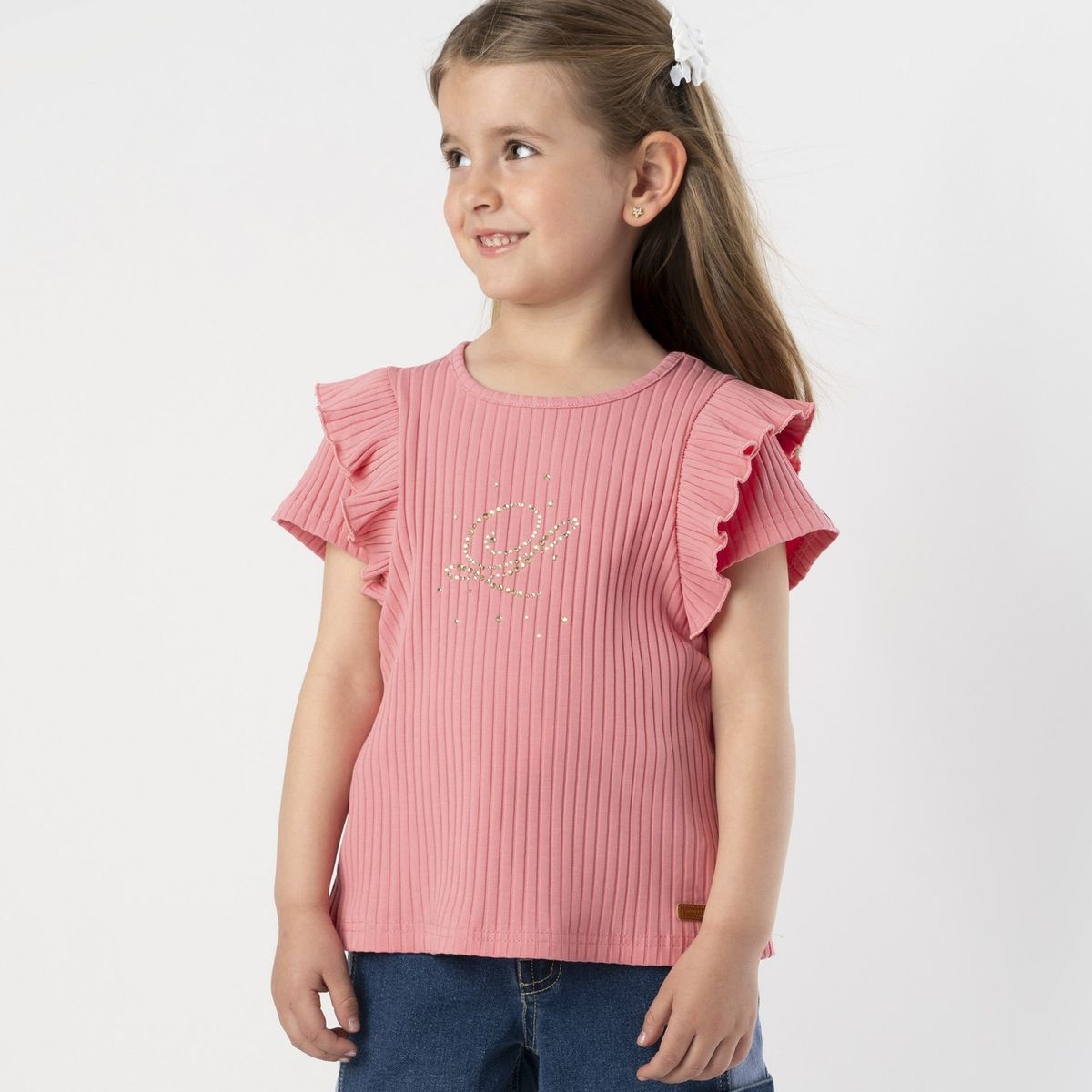 LIMONADA - Polera manga corta niña acanalada coral Limonada