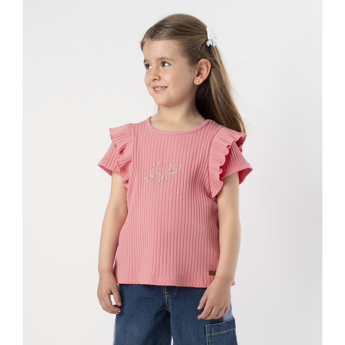 LIMONADA - Polera manga corta niña acanalada coral Limonada