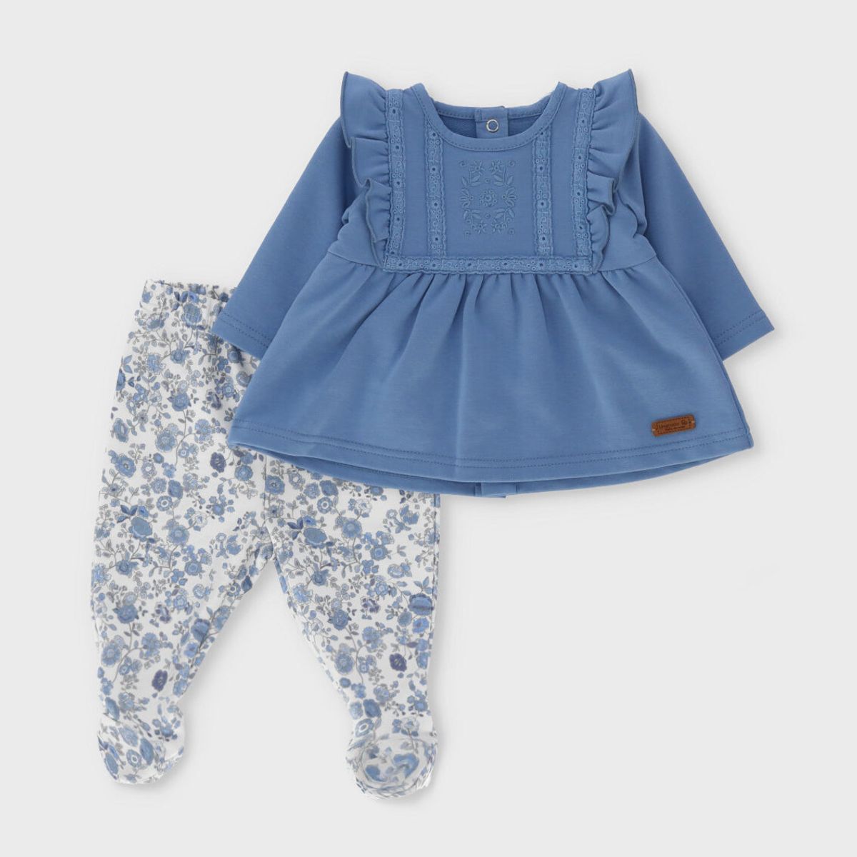 LIMONADA - Conjunto recién nacida con vuelos bordados celeste Limonada
