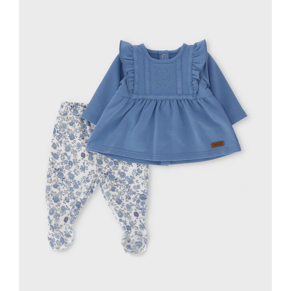 LIMONADA - Conjunto recién nacida con vuelos bordados celeste Limonada