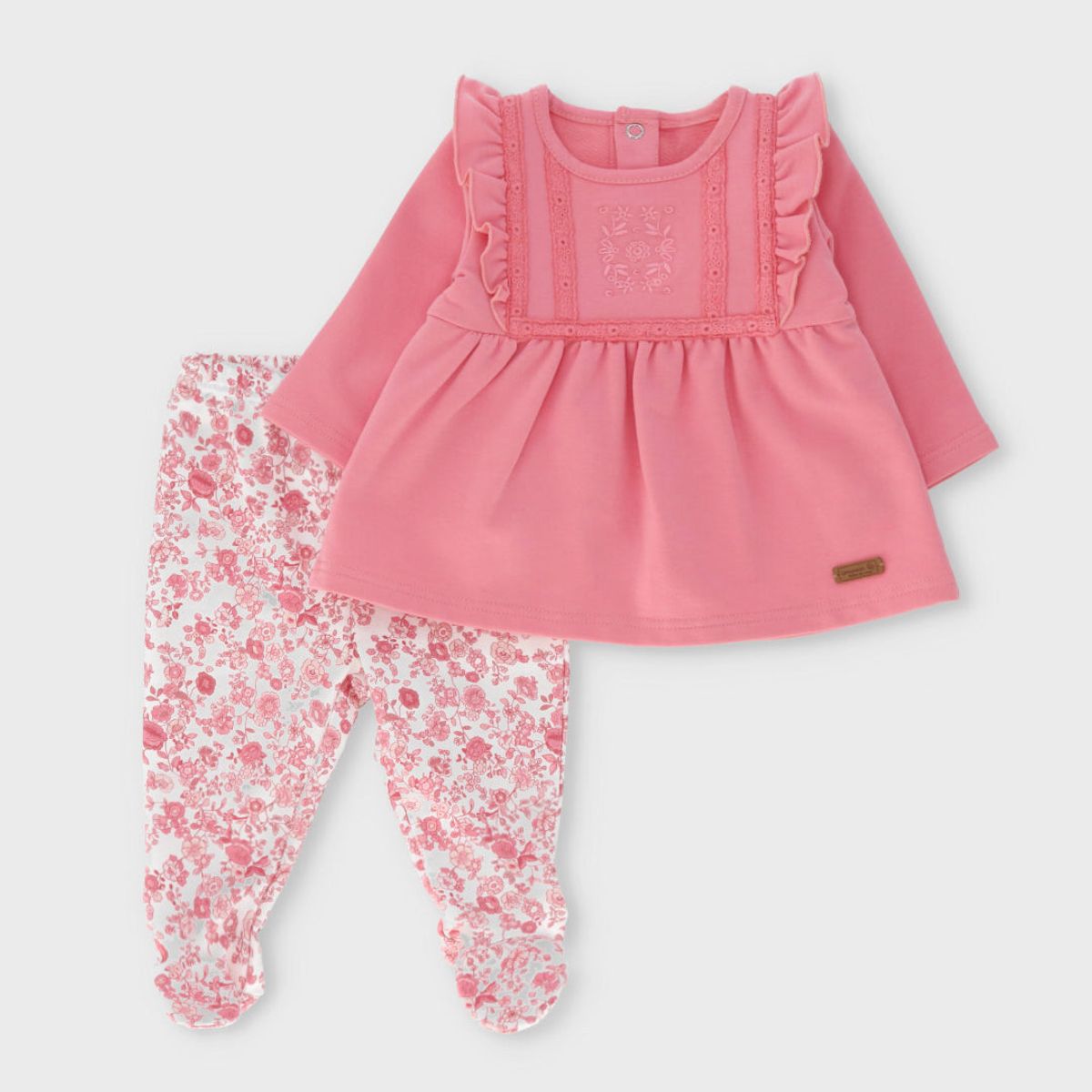 LIMONADA - Conjunto recién nacida con vuelos bordados coral Limonada