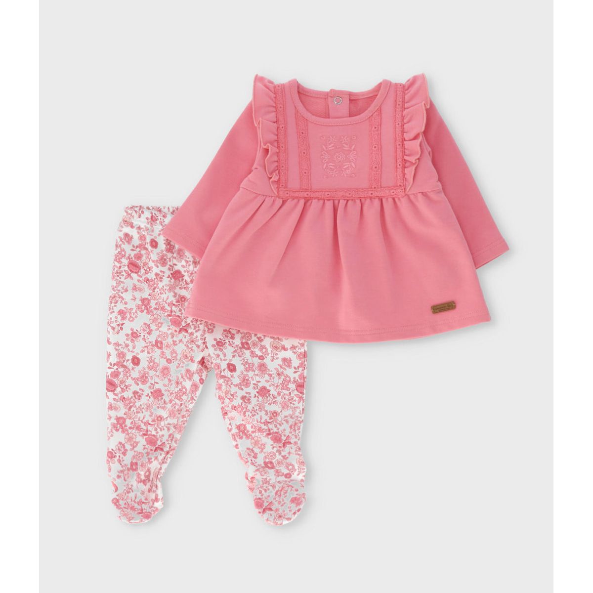 LIMONADA - Conjunto recién nacida con vuelos bordados coral Limonada