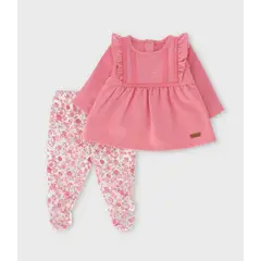 LIMONADA - Conjunto recién nacida con vuelos bordados coral