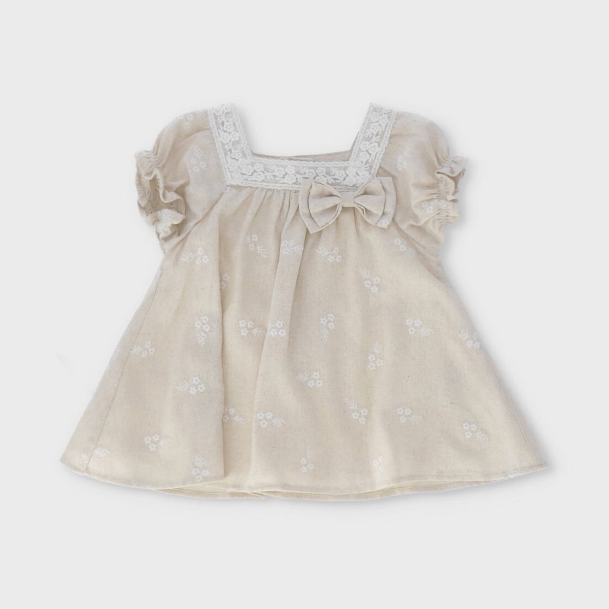 LIMONADA - Vestido recién nacida flores bordadas beige Limonada