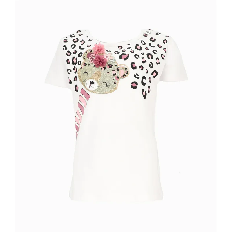 LIMONADA - Polera manga corta niña con leopardo blanco Limonada