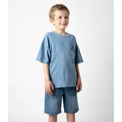 BLACK AND BLUE - Bermuda niño denim celeste