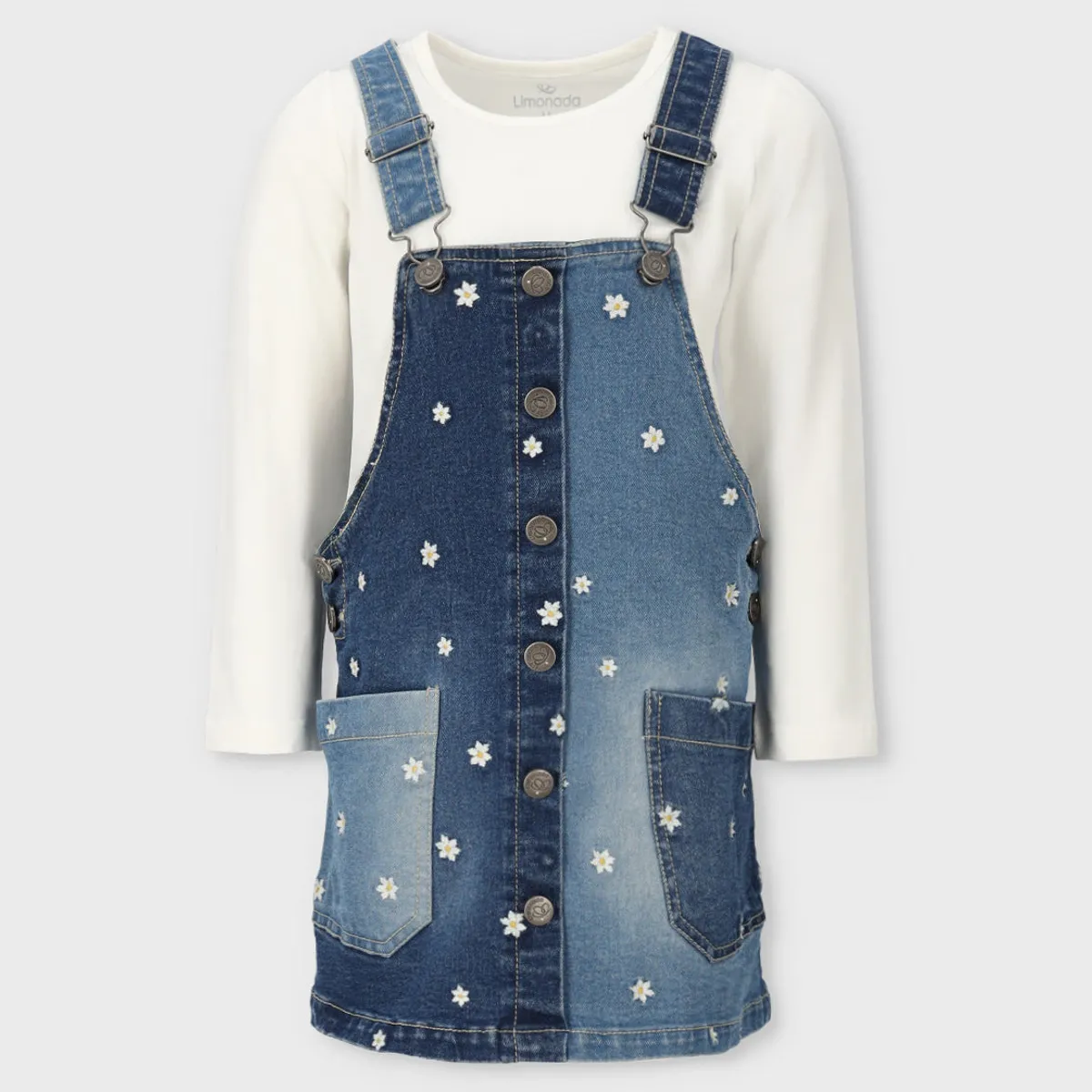LIMONADA - Vestido niña de denim con flores azul Limonada
