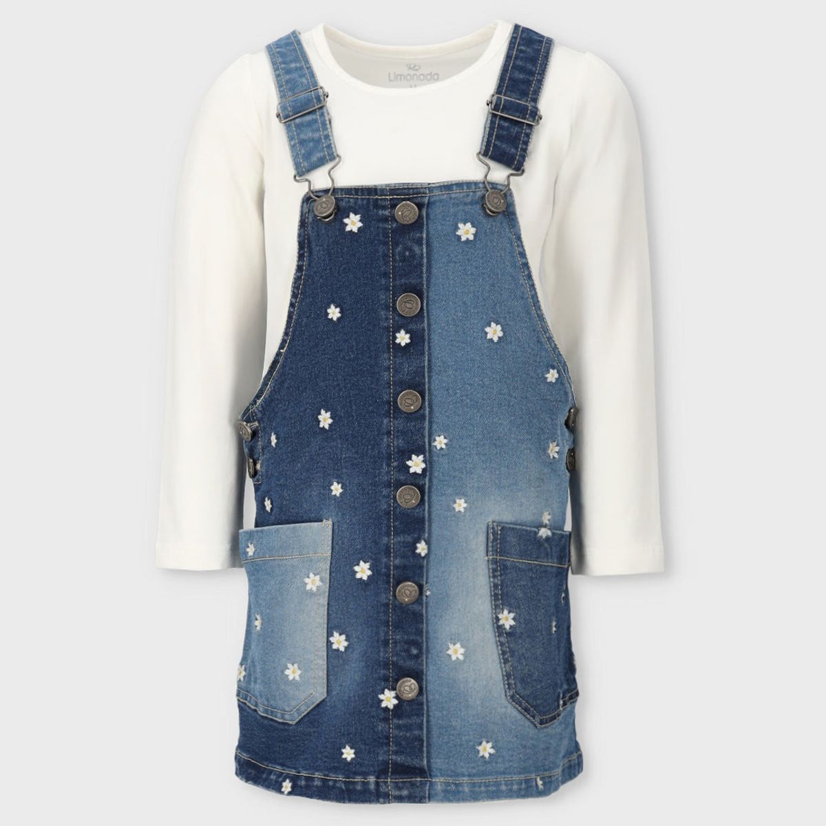 LIMONADA - Vestido niña de denim con flores azul Limonada